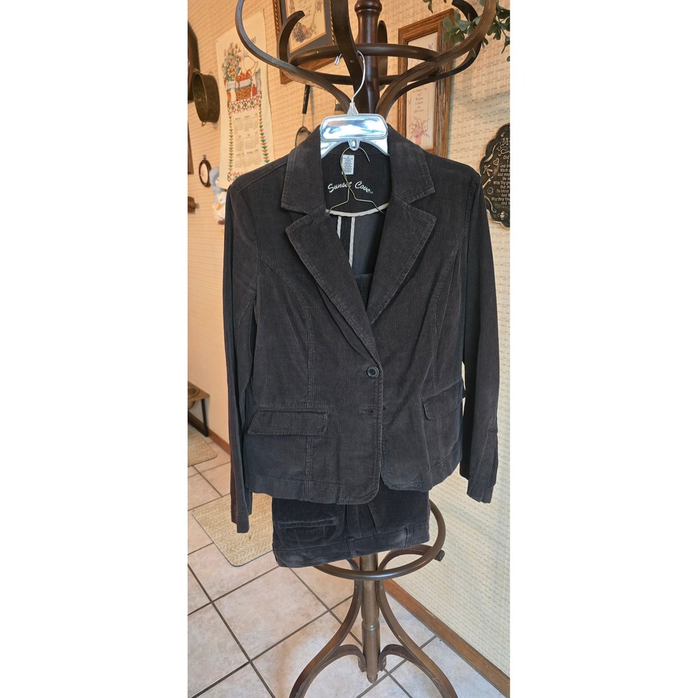 Sunset Cove Womens Brown Corduroy Pant Suit Blazer Size 10 Pants Size 8 Set